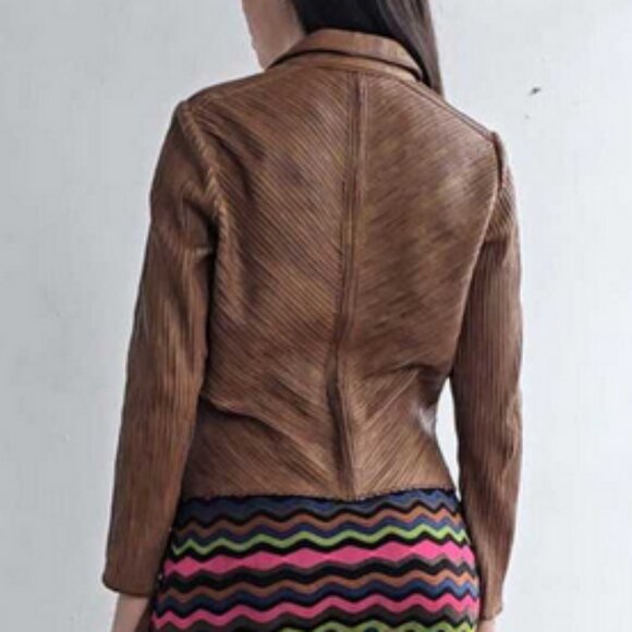 NEWPORT NEWS Vintage WOMEN’S LEATHER JACKET BROWN Shimmer VERY NICE & Stretchy! - Picture 8 of 16